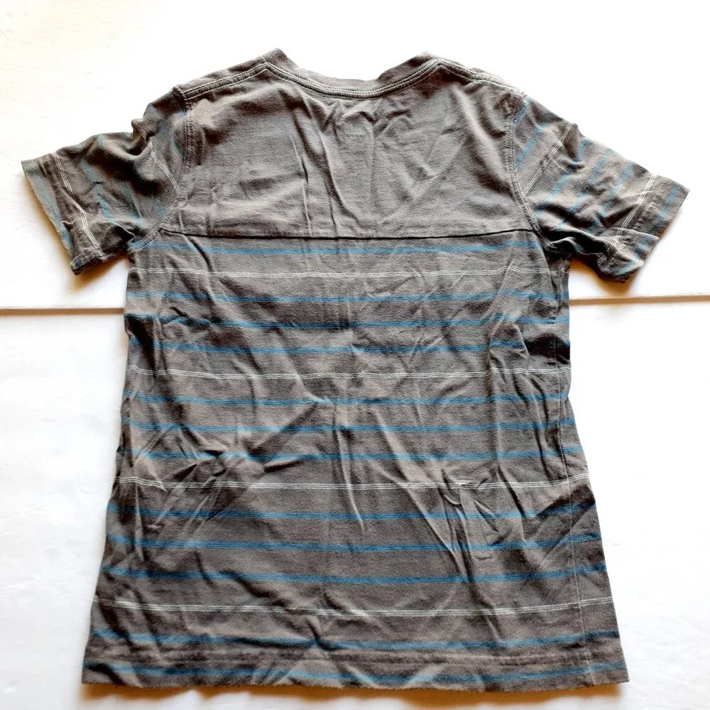 Gap Boys T-Shirt Gray Blue Stripe Pocket Short Sleeve Large 10